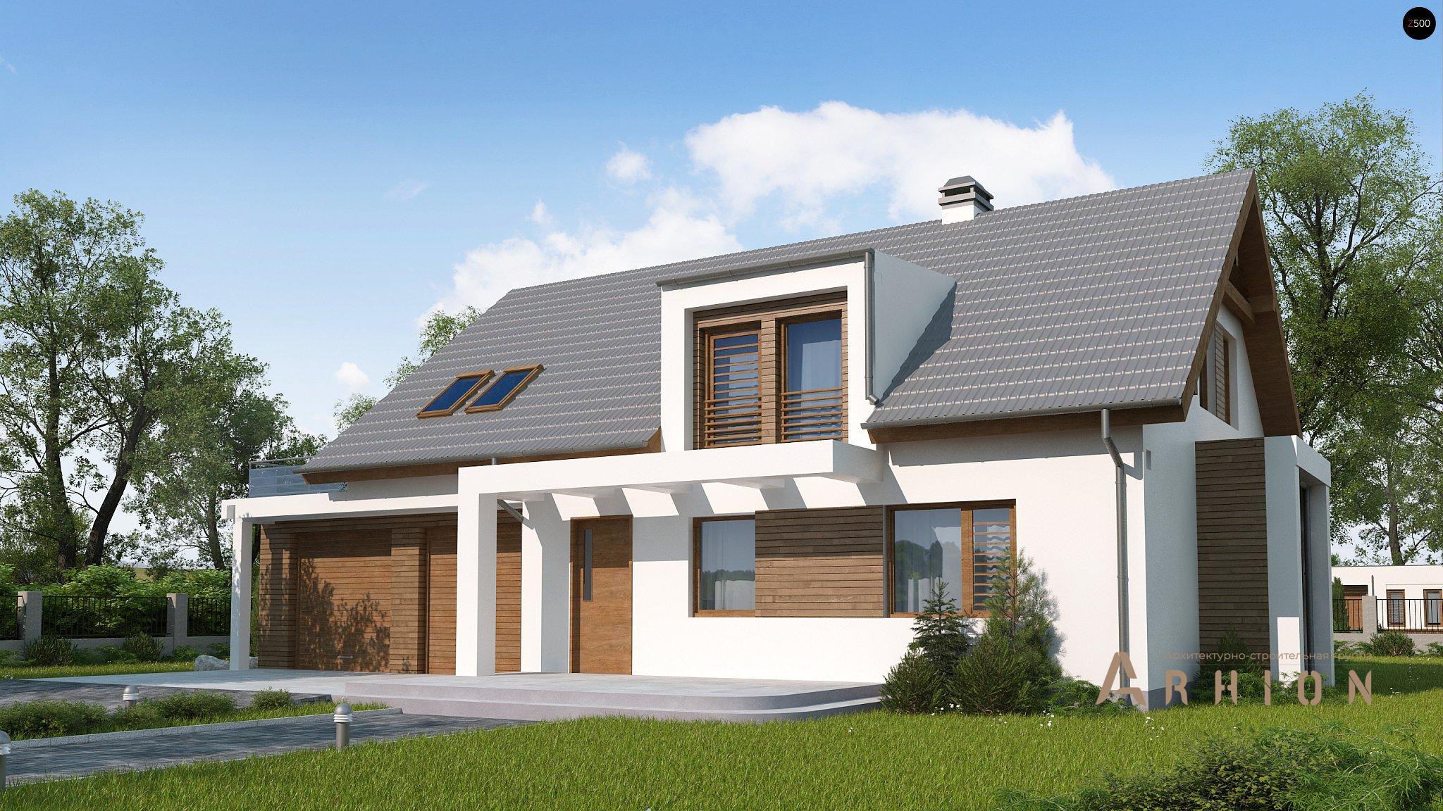 1. Проект одноэтажного дома в финском стиле с двускатной кровлей, Z236 GL2, площадью - 237 кв c мансардой, терассой, балконом, гаражом, эркером